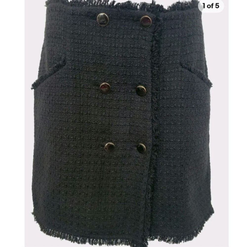 NWOT Anthropologie Maeve Tweed Mini Wrap Skirt US 14 Black Button Front Pockets